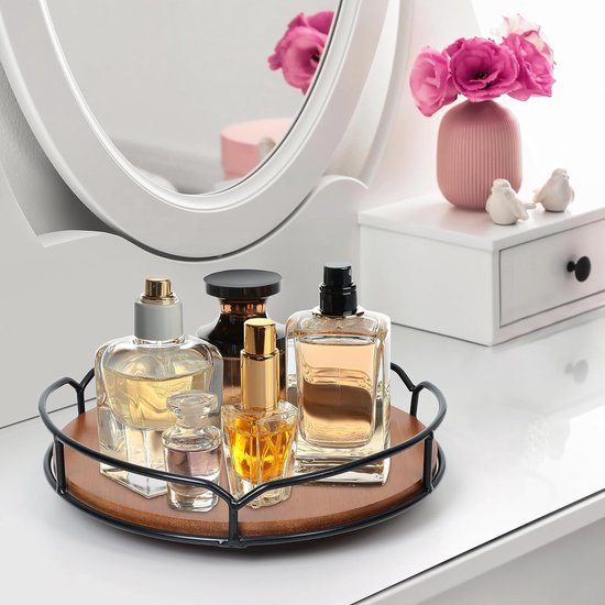 Draaitafelorganizer - 23 cm draaitafelkeuken voor kruiden en accessoires met geïntegreerde handgrepen en antislipbasis - gemakkelijk schoon te maken Bamboe en ijzer Rondell keukenkast