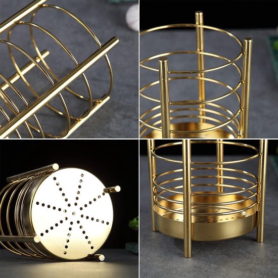 Keukengereihouder voor aanrecht, roestvrijstalen gebruiksvoorwerpen, gouden titanium coating gebruiksvoorwerpopslagcaddy organisator, kookgereihouder, eenvoudige reiniging (goud / 7,4 x 5,2 inch)