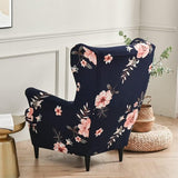 2-Piece Wing Chair Cover, Armchair Throws, Wing Chair Protective Covers, Elastic Stretch Tiger Chair Cover with Armrest, High Backrest, Universal (Scented Flower Blue)