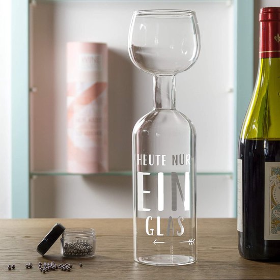 Wine Lovers wijnfles glas "Heute nur ein Glas" - wijnglas fles XXL met spreuk - Wijnglas grappig als perfect cadeau-idee - incl. reinigingsparels