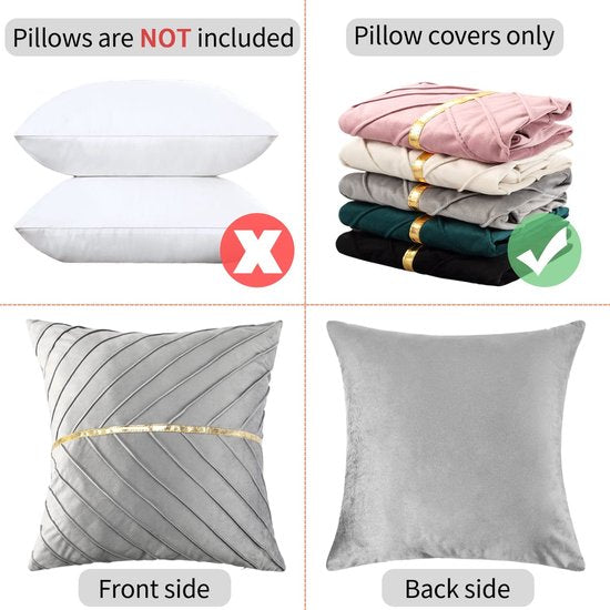 Kussenhoes, goudgrijs, fluweel, decoratief kussen voor woonkamer, 45 x 45 cm, bankkussen, luxueus zacht bankkussen, sierkussenhoes met verborgen ritssluiting, voor woonkamer, slaapkamer, set van 2