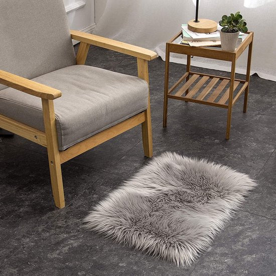 Schapenvacht Tapijt, Imitatiebont Lamsvacht, Schapenvel Imitatievacht | Kunstbont Tapijt Slaapkamer Woonkamer | Wasbaar Bont Tapijt, Decoratiebont | 40x60 cm - Grijs