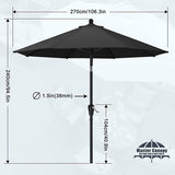 270 cm parasol, patio parasol, tuinparasol, terrasparasol, tafelscherm, martkparasol, 8 ribben, donkergrijs
