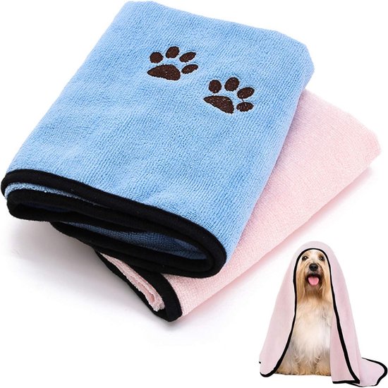 Badhanddoek voor huisdieren, 2 stuks, sneldrogende handdoek voor honden, heel zacht en comfortabel, absorberende handdoeken voor hond en kat, ideaal voor kleine en middelgrote dieren