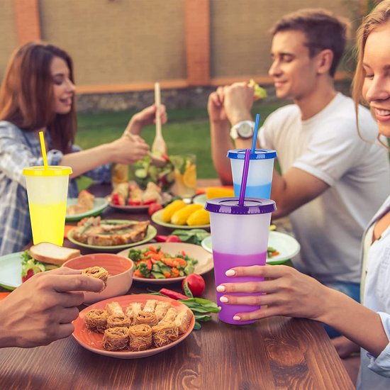 Drinkbekers met rietje en deksel, 5 stuks, kleurverandering, 60 ml, plastic beker, smoothie, koffiebeker voor onderweg en kinderen, volwassenen, herbruikbare kunststof bekers