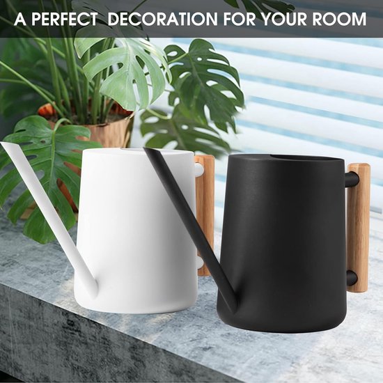 Gieter kamerplanten, 1000 ml, metaal, roestvrij staal, kleine moderne irrigatiepot met lange uitloop voor kamerplanten, bonsai, outdoor, tuin, bloemendecoratie (zwart)