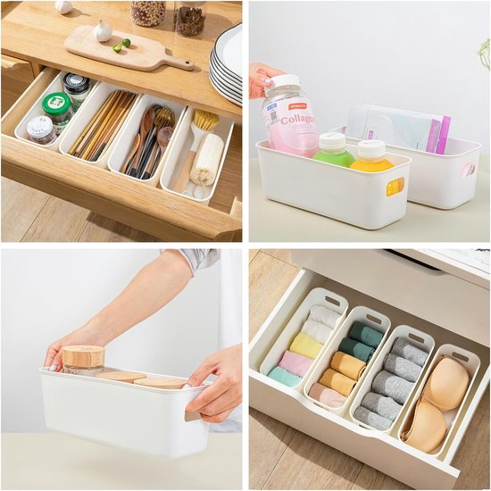 Opbergmand van kunststof, 30 cm, 6 stuks opbergmanden met handgrepen, kleine organizer voor badkamer, rek, keukenkast, rek (wit)