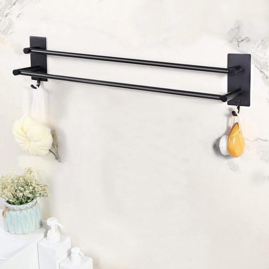 Towel Rail No Drilling Black Double 43.5 cm SUS304 Stainless Steel Self-Adhesive Towel Rail Adhesive Towel Holder Wall Mounted for Wall Bathroom Kitchen