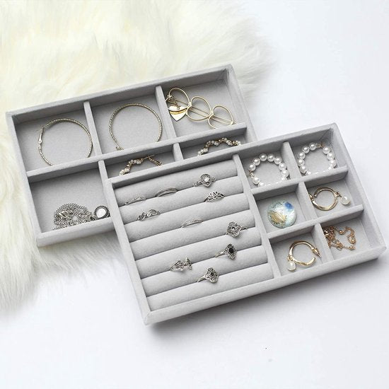 6 stuks fluwelen gevlokte sieraden opberg bowls, sieraden trays organizer, sieraden opslag lade insert voor armbanden, halskettingen, oorbellen, ringen, grijs
