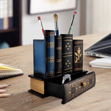Vintage boek pennenkoker retro pennen-bureau-organizer met lade retro gebruikte voorwerpen schelpen voor thuiskantoor studiebibliotheek