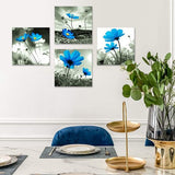 4-delige canvasafbeeldingen met blauwe bloemenmotief, kunstdruk, moderne muurfoto voor badkamer, woonkamer, wanddecoratie - 30 x 30 cm