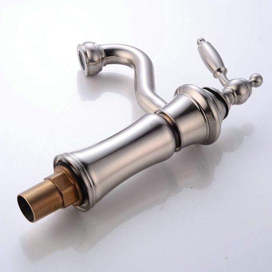 Badkamer Wastafelkraan Geborsteld Nikkel Enkele Handgreep Messing Enkel Gat Montage