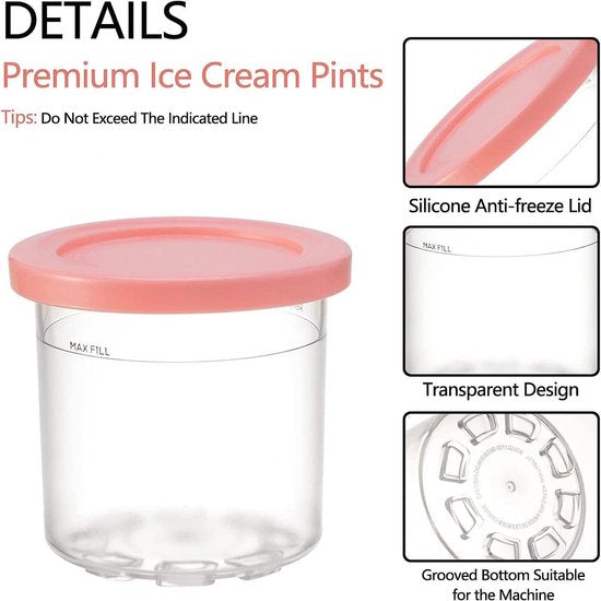 4 stuks Creami Pint bakjes voor Ninja Creami Ice Cream Storage Containers ijshouders voor ijs met deksel voor Ninja Creami