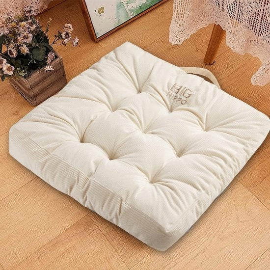 Zitkussen met banden, 55 x 55 cm, stoelkussen voor stoelen en vloeren, zacht zitkussen voor thuis, kantoor, banken en alle stoelen, beige (1 stuks)