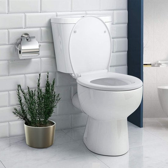 Toiletdeksel, toiletbril met softclose-mechanisme, snelontgrendelingsfunctie voor eenvoudige installatie en reiniging, O-vormige toiletbril met verstelbaar roestvrijstalen scharnier, wit (440x375x54mm)