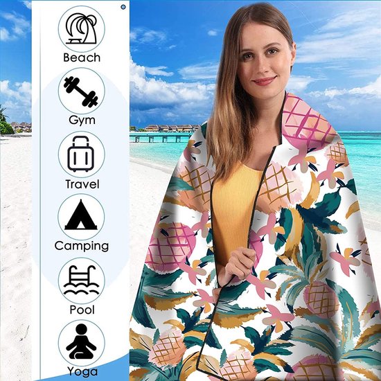 180 cm* 80 cm dubbelzijdige oversized microvezel strandlaken voor volwassenen, lichtgewicht extra grote sneldrogende zandvrije badhanddoek om te zwemmen, sport, strand, fitness-zonsondergang (dun)