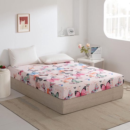 Hoeslaken, 100 x 200 cm, vlinderpatroon Hoeslaken, zacht microvezel boxspringlaken Geschikt voor matrassen van 30 cm