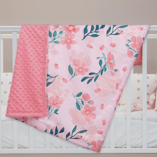 Babydeken, uniseks, 75 x 100 cm, voor pasgeborenen, dik, superzacht, roze bloemen, slaapdeken voor peuters, kinderen, baby's, meisjes, jongens, kinderkamer, dekbed, geschenken