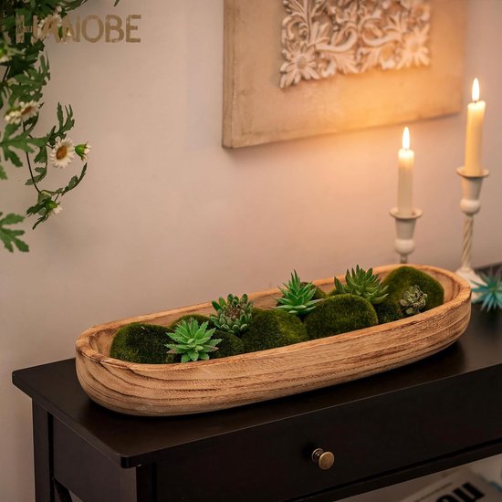 Houten schaal decoratieve houten dienblad decoratieve schaal: groot dienblad rechthoekig sleutelschaal hout lengte 42 cm sleutel schaal kaarsen bord fruitschaal tafel decoratief dienblad