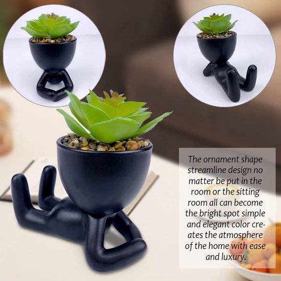 Set van 2 kunstmatige vetplanten, mini-kunststof nepplanten, kunstplanten met creatieve potten in menselijke vorm, kleine kunstmatige kamerplant, mini-kunstplanten, kunstplant