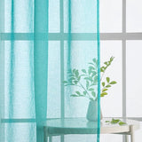 Gordijnen met ruchesband, korte voile raamgordijnen, woonkamer, transparante vitrages, winkelgordijn, slaapkamer, moderne lusgordijnen, set van 2, 140 x 225 cm (b x h), turkoois