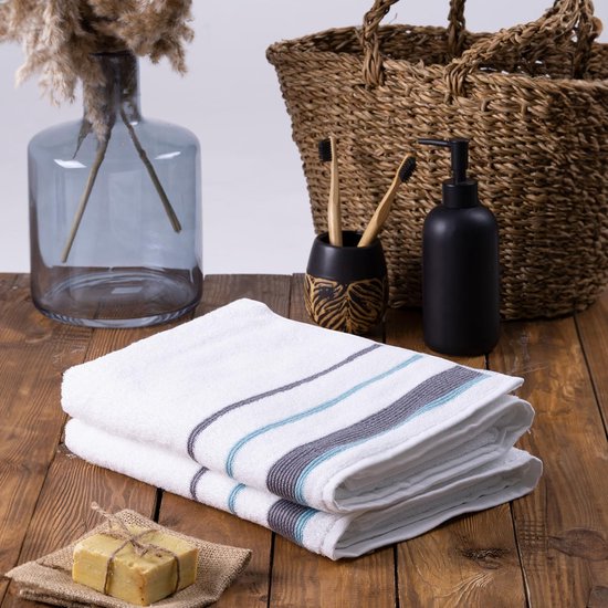 Serenity - Biologisch katoen 2 stuks decoratieve badhanddoek set - hoogwaardig, licht, zacht en absorberend, Oeko-Tex Made in Green & GOTS gecertificeerd - 2 badhanddoeken - Navy