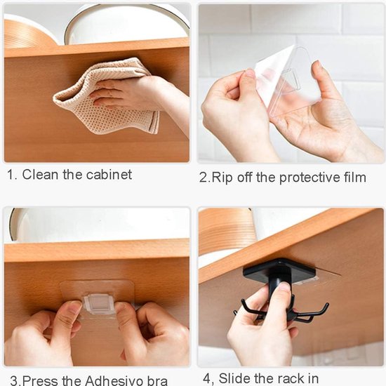 2 stuks haakrek voor keukengerei, 360° draaibaar, ophangorganizer ophangrek voor bevestiging zonder boorrek voor keuken/badkamer