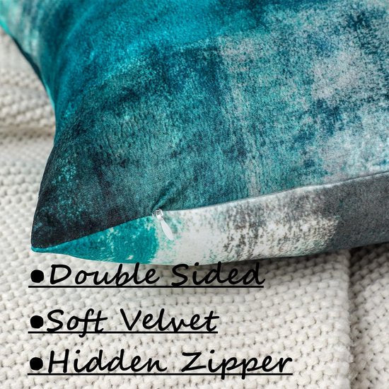 Decoratieve kussenhoezen van 40 x 40 cm, set van 2 fluwelen kussenslopen, turquoise, esthetisch, sierkussen, knuffelkussen, vierkant, bankkussen, outdoor, sierkussen