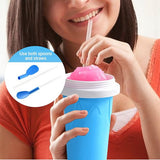 Slush beker siliconen knijpbeker slush ijsbeker om te kneden bevroren maker smoothie beker zomer slush cup met rietje lepel voor lekkere slush ijs (geel)