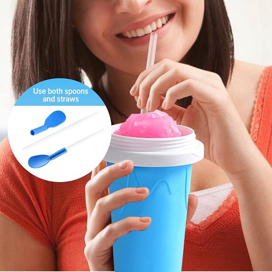 Slush beker siliconen knijpbeker slush ijsbeker om te kneden bevroren maker smoothie beker zomer slush cup met rietje lepel voor lekkere slush ijs (geel)