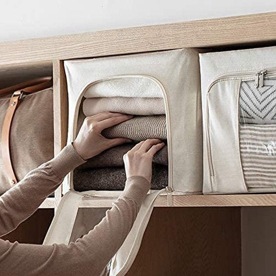 Stapelbare opbergdoos, grote opbergtas, zeildoek, opvouwbare onderbedcommode met metalen frame, kijkvenster, versterkte handgreep en koppeling