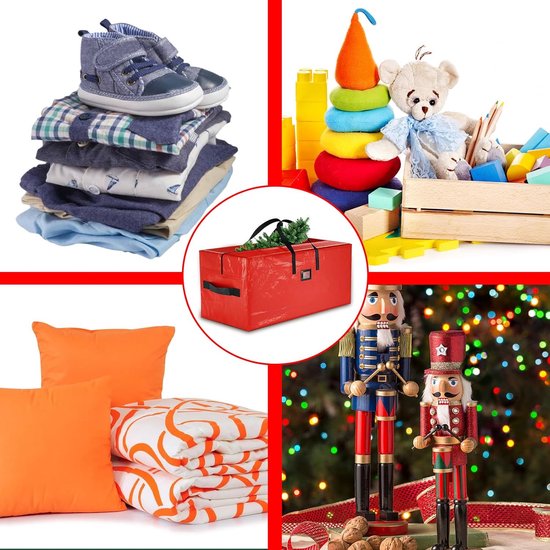 Storage Bag L Clothes Storage Waterproof Moving Bag Made of PE Fabric, Reinforced Handles Cushion Bag Garden Cushions for Christmas Trees, 122 x 40 x 52 cm (Red) Christmas Tree Cover