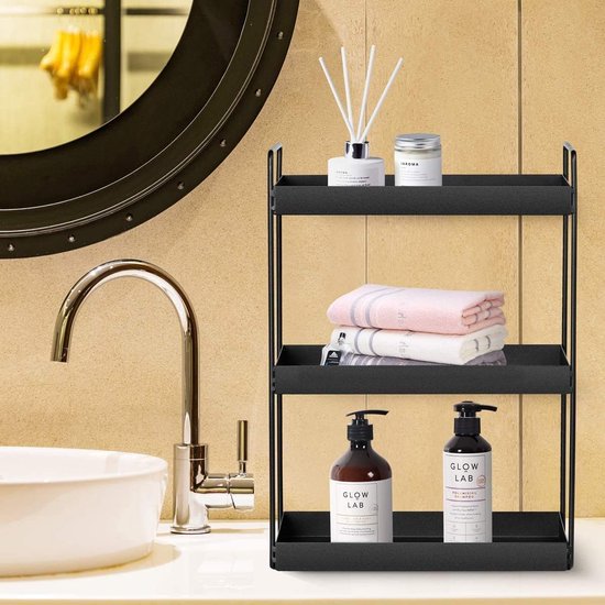 3 Tier staande rekken keuken onderkast plank douche plank badkamer werkblad organizer Vanity Tray cosmetica & make-up opslag kruidenrek, zwart