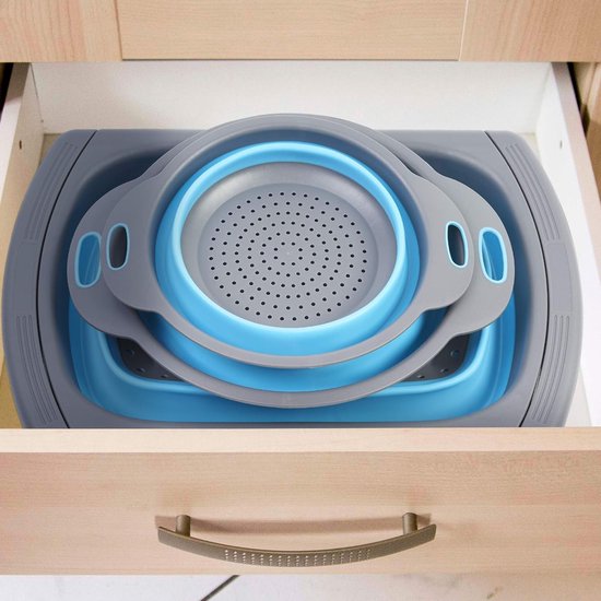 3 stuks opvouwbare siliconen zeef, afdruipzeef, 3 maten - antislip, ruimtebesparend en BPA-vrij - camper, outdoor en reizen