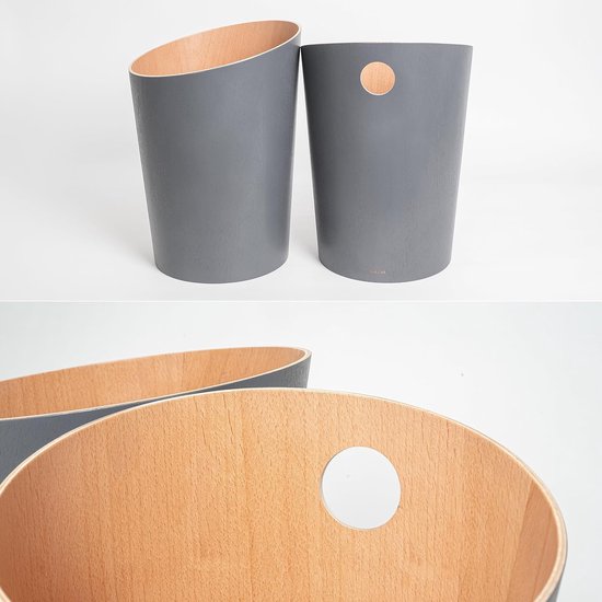 prullenbak 'Bennet', uniek design voor kantoor, slaapkamer, kinderkamer enz. | vuilnisemmer van echt houten Veneer | donkergrijs