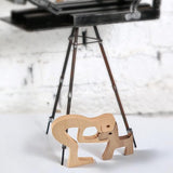 Familie Puppy Kat Houtsnijwerk Ornamenten, Natuurlijk Massief Hout Schattige Puppy, Kitten en Mensen Ambachten Standbeeld Sculptuur Ornament Home Decor (Mannen Kiss Puppy)