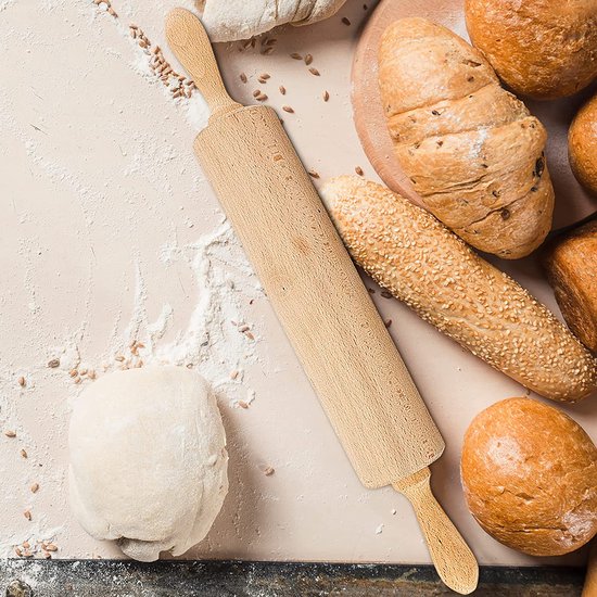 Deegroller met metalen als van 100% FSC® Beukenhout, deegroller made in Europe, 43 cm deegroller als bakaccessoire, houten keukenhulp om uit te rollen, deegroller voor het bakken