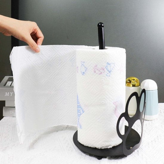 Keukenrolhouder werkblad, papierrolhouder, staande keukenrolhouder zwart, keukenrolhouder voor thuis met verzwaarde voet voor standaard en grote rollen
