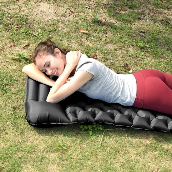 Camping Ultralichte outdoor camping isomat opblaasbaar met kussen, waterdicht opvouwbaar luchtmatras, kleine verpakkingsmaat, campingmat voor camping, sport, wandelen, reizen, backpacking