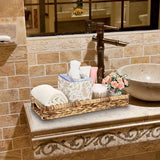 Geweven tablet van waterhyacint, zeegras met handgrepen, bruin waterdichte rechthoekige opbergmand in badkamer, slaapkamer, toiletafdekking als decoratie, cadeau, 43 x 16 x 5 cm