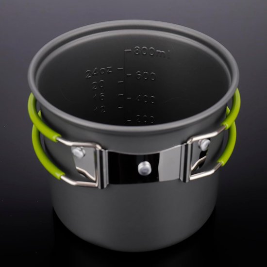 Campingpannenset, aluminium kampeerpot, buitenkookgerei met opvouwbaar bestek, campingservies voor 2 personen, campingservies voor wandelen, vissen, picknick, FDA-gecertificeerd