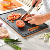 Linoroso Snijplank kunststof keukenplank ontbijtplankje set van 3 snijplanken met sapgleuf, ontdooiplank fruitplank antislip snijbestendig antibacterieel vaatwasmachinebestendig - lavaoranje