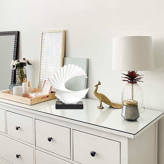 Abstracte sculptuur, moderne decoratie in wit, decoratieve spiraal van hars, 28 cm hoog, voor woonkamer, slaapkamer, bureaublad, kasten