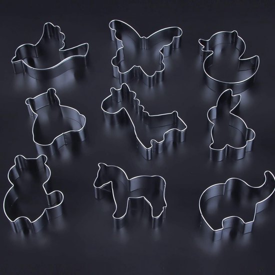 Uitsteekvormen voor dieren, doe-het-zelf uitsteekvormen voor dieren, 9 stuks koekjessnijders voor dieren, roestvrij staal voor bakken, fondant en koekjes