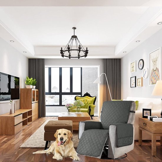 Large Stoelhoes voor televisiefauteuil, waterdicht, antislip, relaxstoel met armleuningen, 1-zits, wasbare stoelbescherming voor huisdieren, grijs