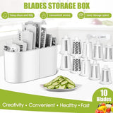 Trommelrasp, 5-in-1 kaasrasp met zwengel en 10 roestvrijstalen verwisselbare messen, handmatige groentesnijder, keukenrasp voor salade, noten, fruit, pizza (snijbestendige handschoenen)