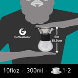 Pour Over koffiezetter, dripper, voor handmatige filterkoffie Koffiezetter met duurzame filter van roestvrij staal. Dripper voor het brouwen van koffie., 300ml