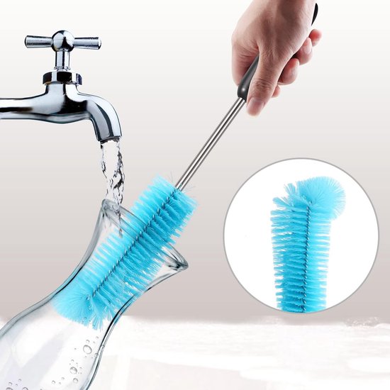 4-delige flessenborstelreinigingsset voor het reinigen van flessen met smalle hals, waterflessen, babyflessen, drinkbekers en rietjes (blauw)