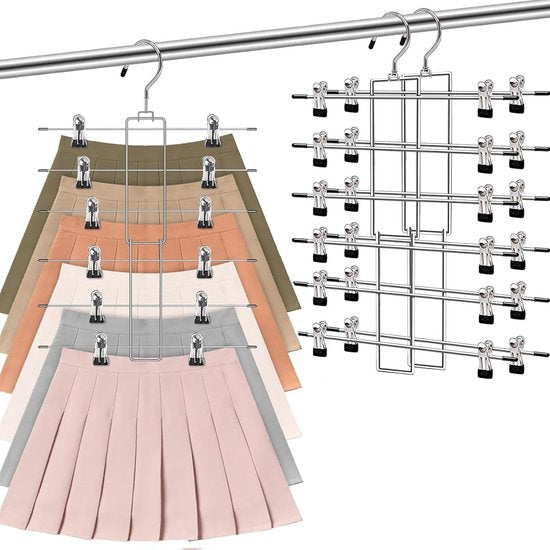 Broekhanger, ruimtebesparend, metalen broekhanger, klemmen, set van 2, broekkleerhangers van metaal, met verstelbare klemmen, antislip, voor broek/rokken, zwart (2 stuks)