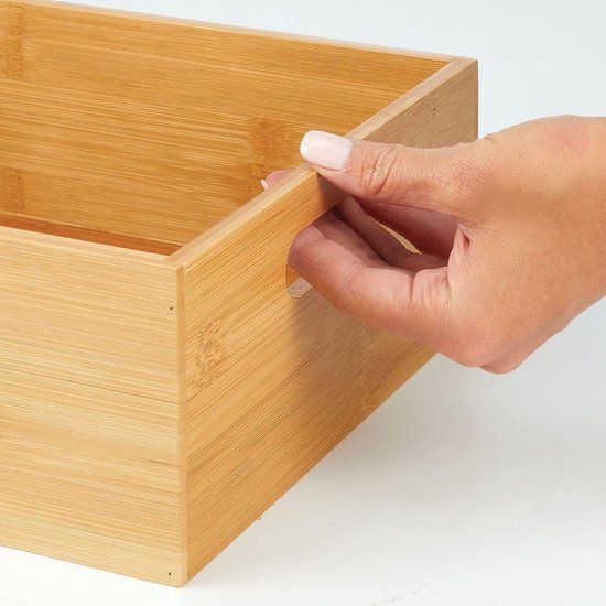 Opbergdoos voor de keuken, brede houten box met geïntegreerde handgrepen, open plank van bamboe voor het opbergen van keukengerei, set van 2, natuurlijke kleuren